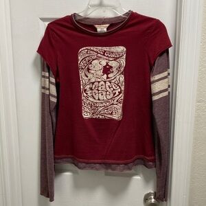 Fresh Wear Mock-Layered Burgundy Long-Sleeved Tee